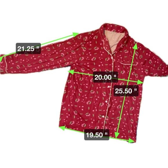 Red Button Front Long Sleeve Floral Patterned Pajama Top Sz M - Picture 6 of 6